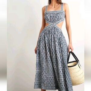 DÔEN Tasha cutout floral-print organic cotton-voile midi dress SMALL